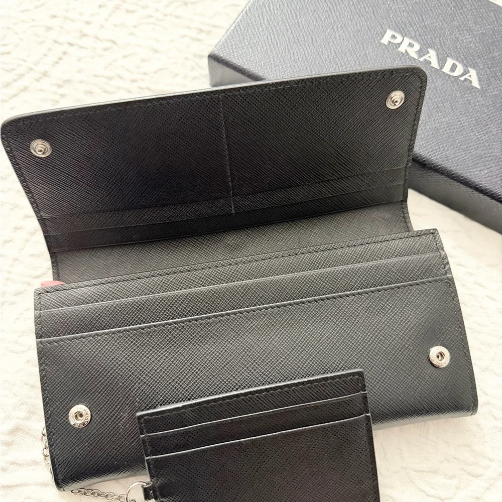 Prada Robot Black and Pink Embellished Saffiano Leather Wallet AUTHENTIC (Rare) - Picture 7 of 11